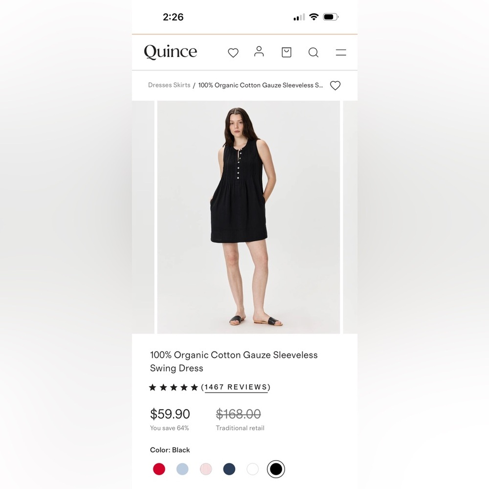 Quince 100% European Linen Sleeveless Black Swing Dress